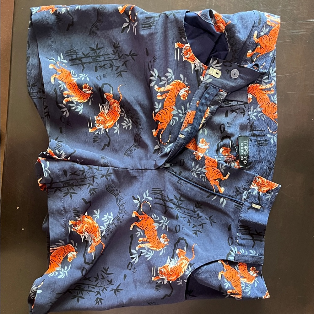 Topshop Navy Shorts with Orange Tiger Motif